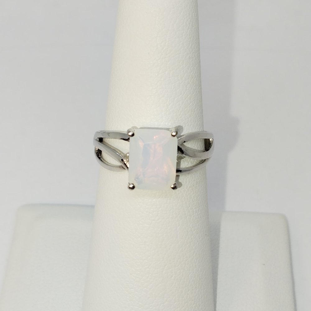 Silver Solitaire Ring With White Stone - image 2
